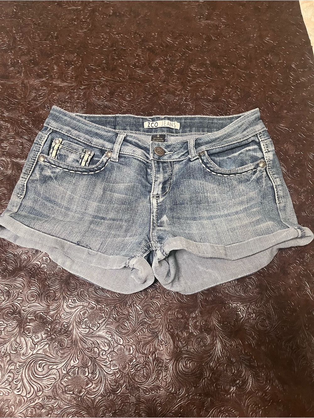 ZCO Jeans Women's Faded Blue Roll-Cuff Denim Shorts